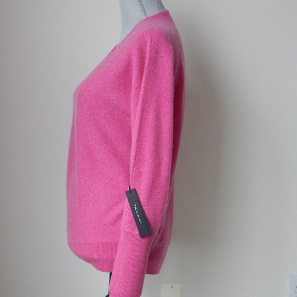 NWT TAHARI Luxe100% 2- PLY CASHMERE Sweater Whole cut Sleeves V- Neck Dark Pink - Picture 3 of 4